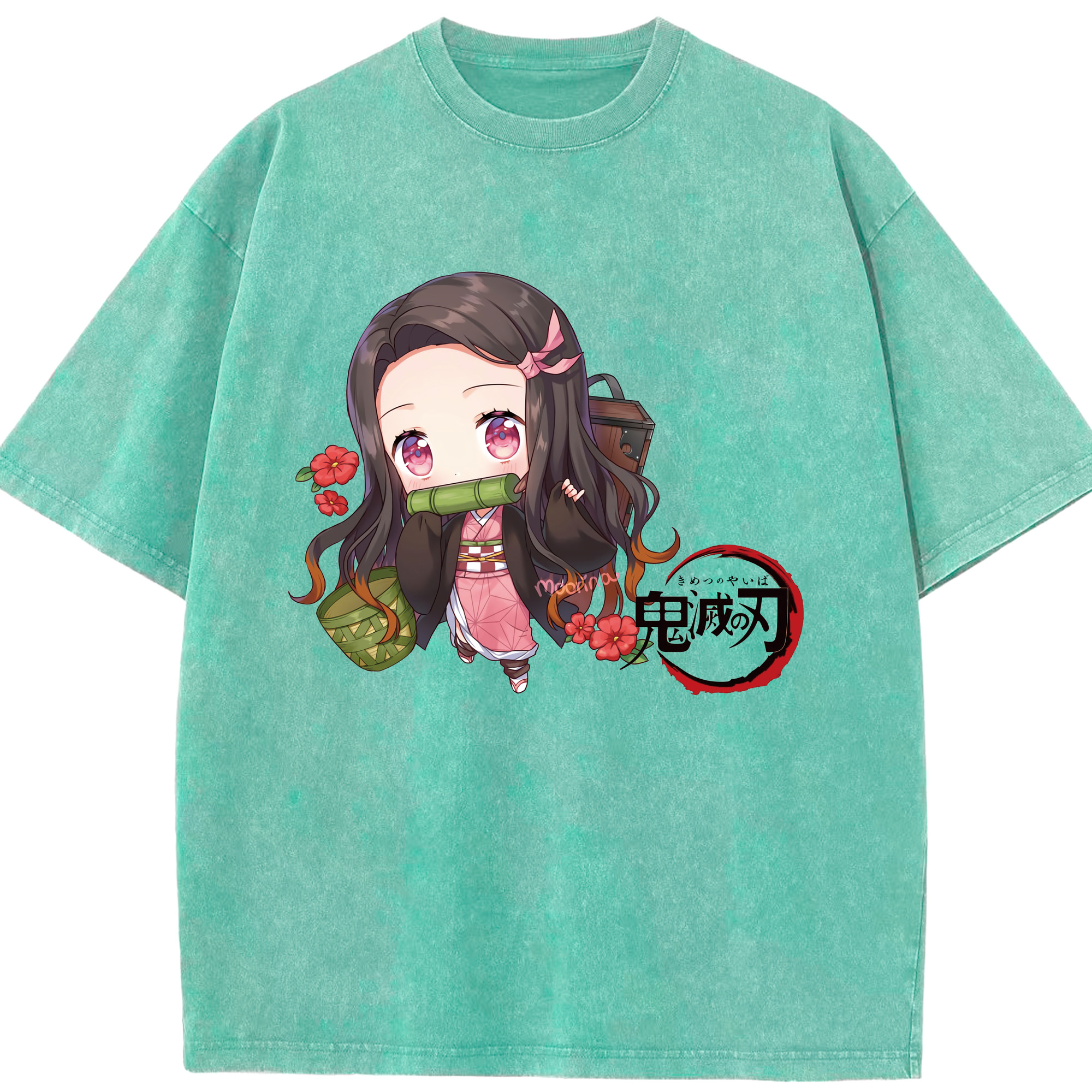 （画像用） 鬼滅の刃（きめつのやいば）竈門 禰󠄀豆子／かまど ねずこ Kamado Nezuko 綿100% ヴィンテージ風 半袖Tシャツ（フロントプリント）